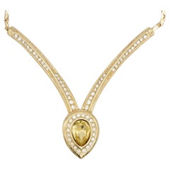 Christian Dior Vintage 1980s Triangle Topaz Citrine Crystal Water Drop Necklace