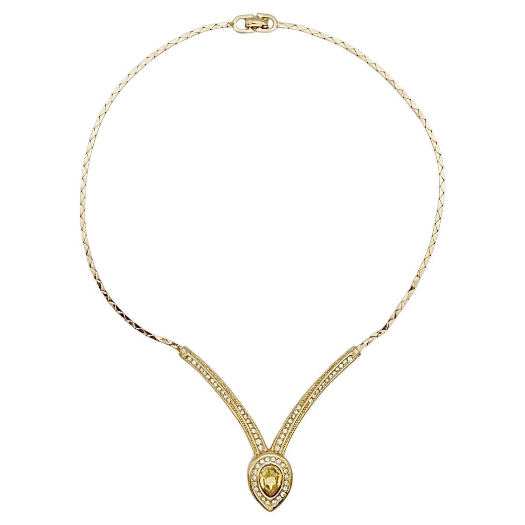 Christian Dior Vintage Años 80 Triángulo Topacio Citrino Cristal Collar Gota de Agua en venta