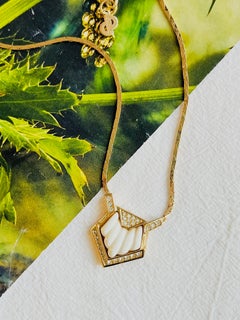 Christian Dior Vintage 1980s Triangle White Cream Crystal Gold Pendant Necklace