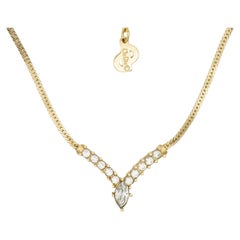 Christian Dior Vintage 1980 Sparkling Crystals Oval Triangle V Pendant Necklace