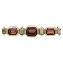 Christian Dior Vintage 1980s Trio Amethyst Octagon Rectangle Long Bar Brooch