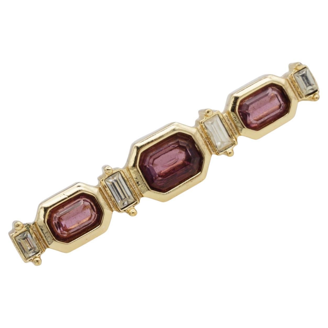 Christian Dior Vintage Años 80 Trío Amatista Octógono Rectángulo Barra Larga Broche