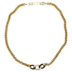 Christian Dior Vintage 1980s Trio Black Crystal Interlock Gold Pendant Necklace