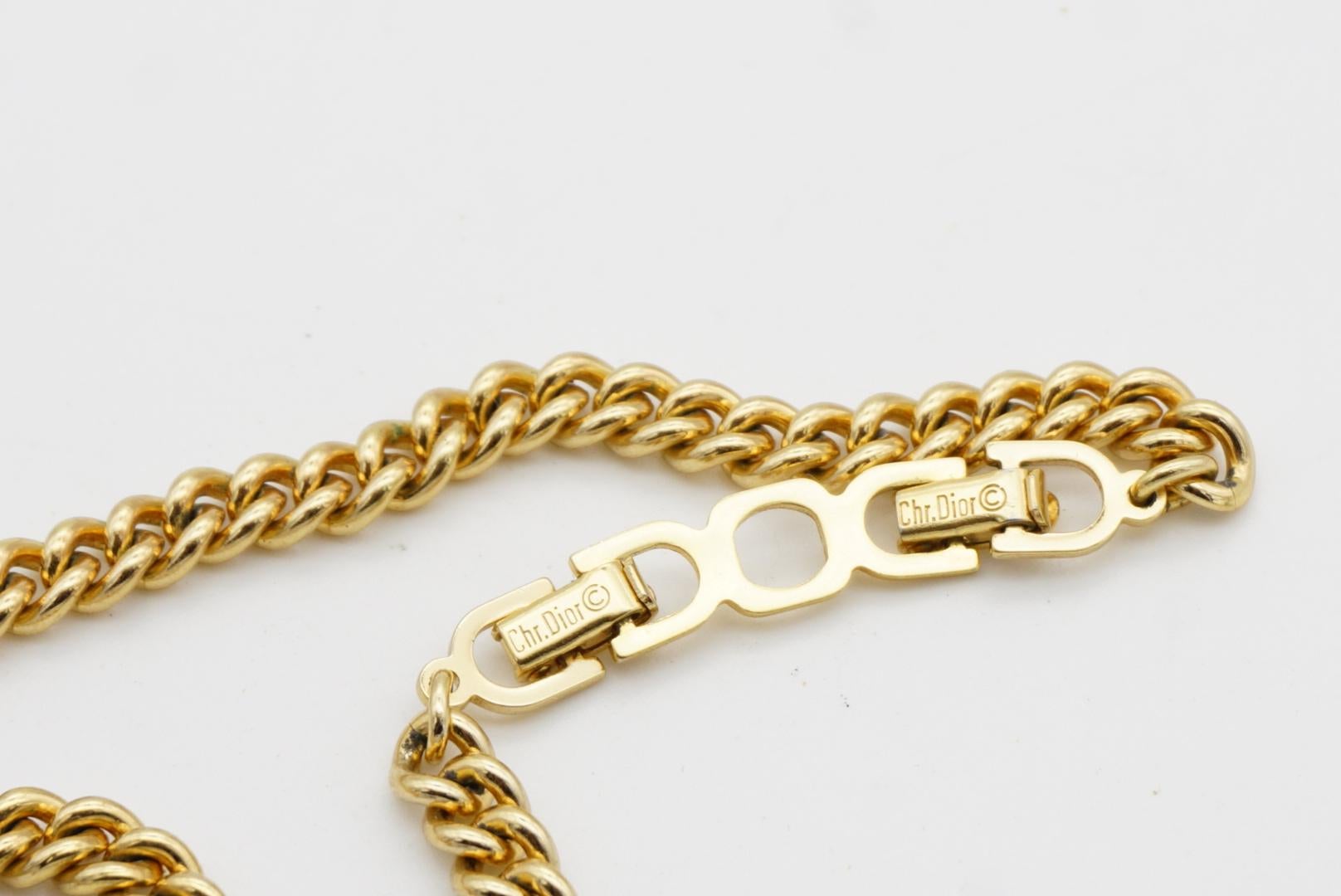 Christian Dior Vintage 1980s Trio Interlocked Oval Black Crystals Gold Necklace 5