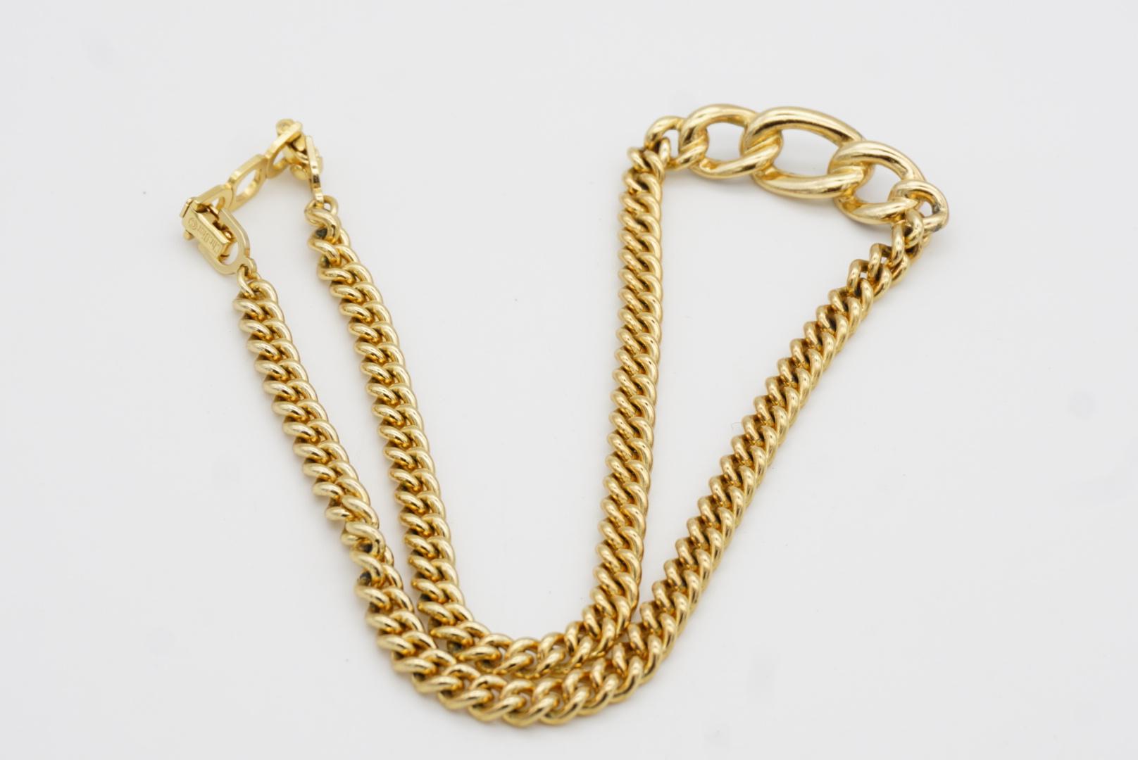 Christian Dior Vintage 1980s Trio Interlocked Oval Black Crystals Gold Necklace 6