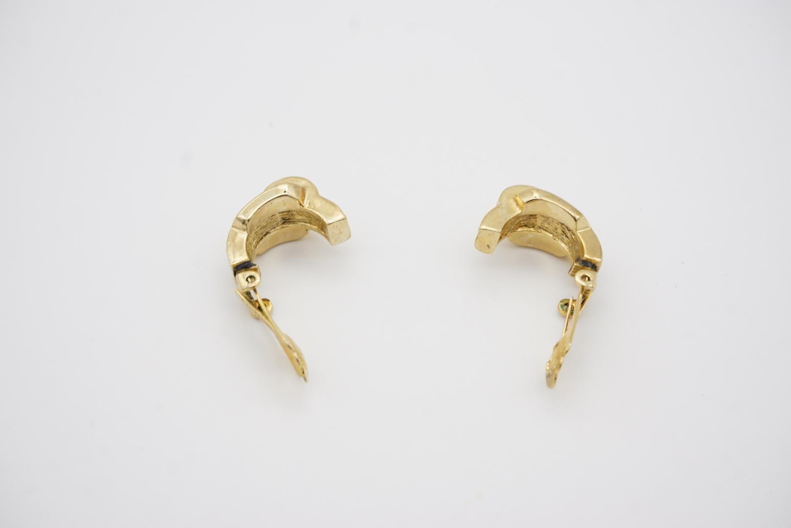 Christian Dior Vintage 1980s Trio Red Crystals Half Hoop Gold Clip On Earrings For Sale 1