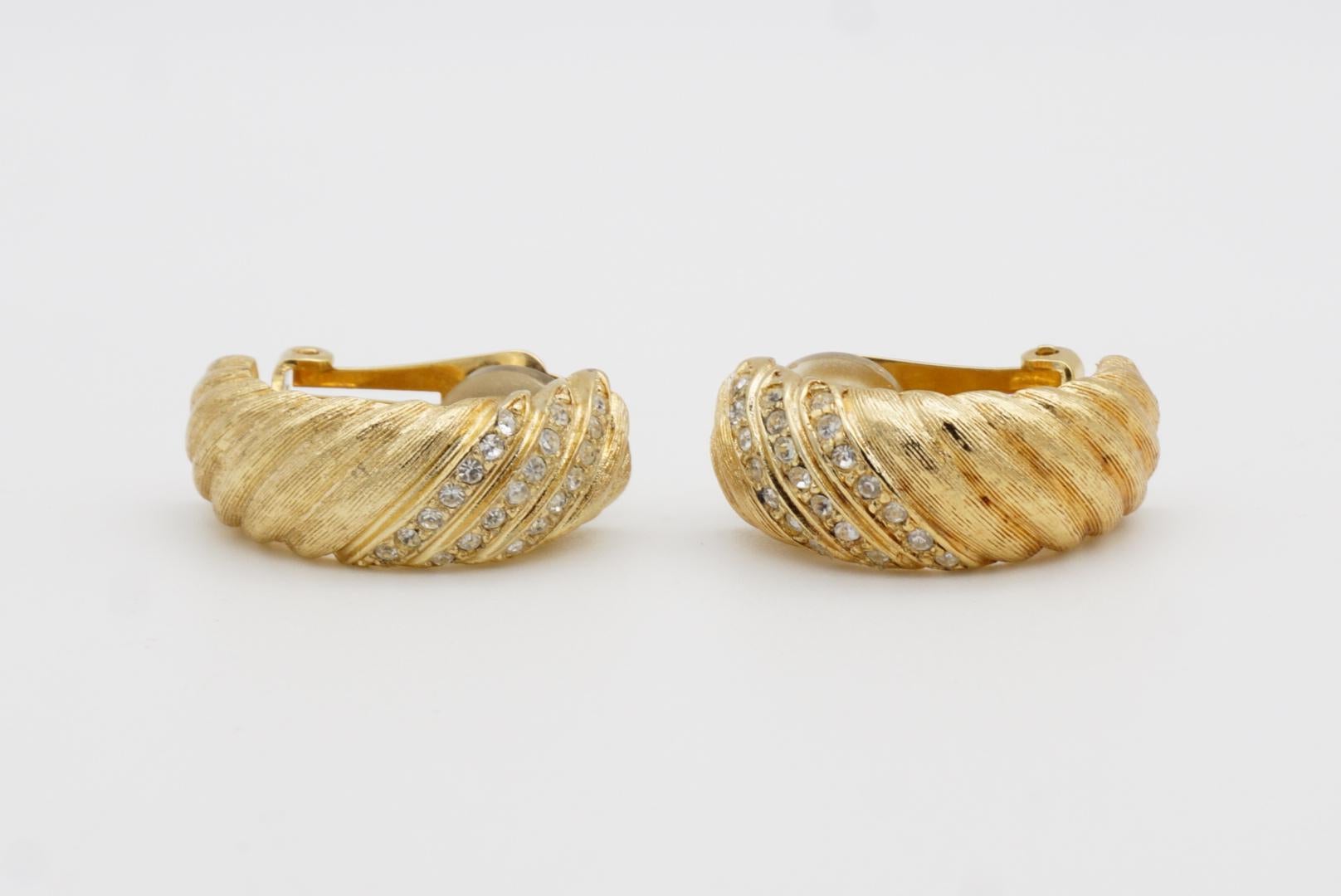 Christian Dior Vintage 1980s Trio Row Crystals Satin Demi Dome Hoop Earrings For Sale 6