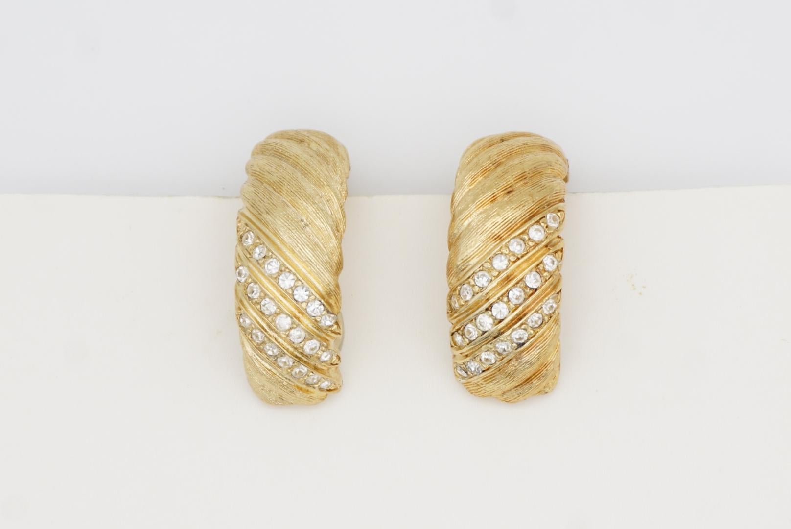 Christian Dior Vintage 1980s Trio Row Crystals Satin Demi Dome Hoop Earrings For Sale 7