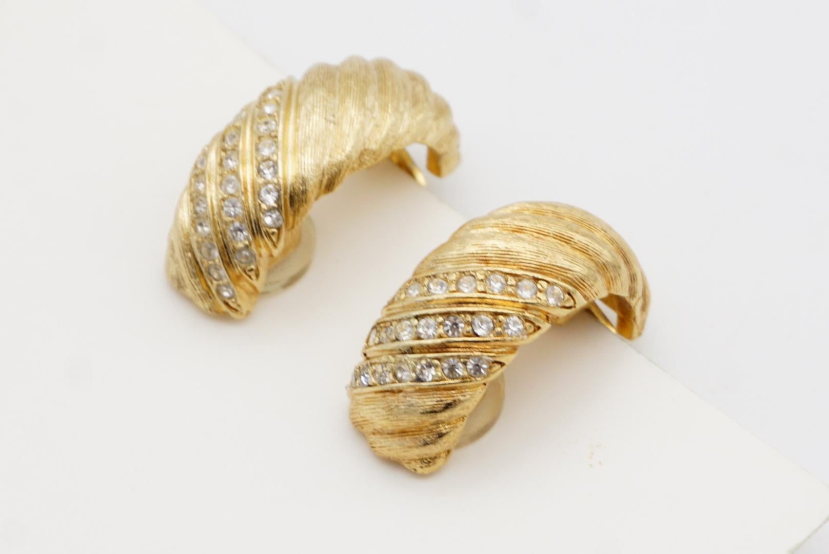 Christian Dior Vintage 1980s Trio Row Crystals Satin Demi Dome Hoop Earrings For Sale 8