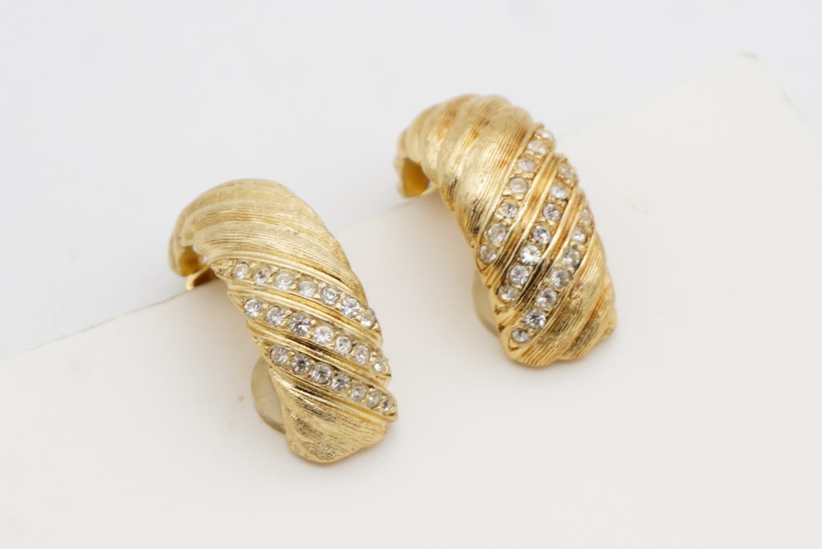 Christian Dior Vintage 1980s Trio Row Crystals Satin Demi Dome Hoop Earrings For Sale 9