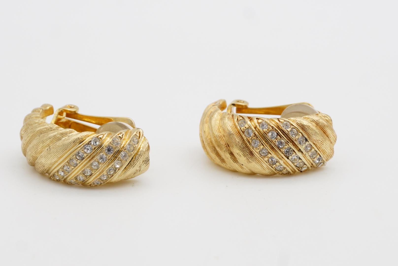 Christian Dior Vintage 1980s Trio Row Crystals Satin Demi Dome Hoop Earrings For Sale 10