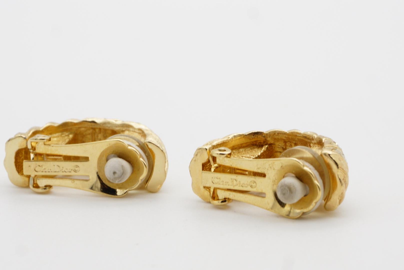 Christian Dior Vintage 1980s Trio Row Crystals Satin Demi Dome Hoop Earrings For Sale 11
