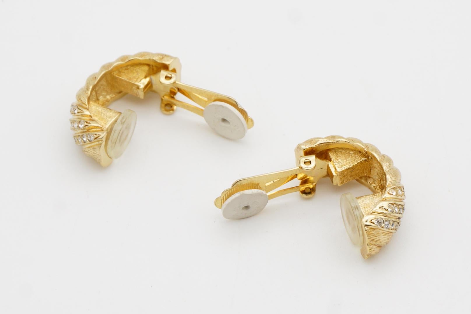 Christian Dior Vintage 1980s Trio Row Crystals Satin Demi Dome Hoop Earrings For Sale 12
