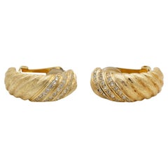 Christian Dior Vintage 1980s Trio Row Crystals Satin Demi Dome Hoop Earrings