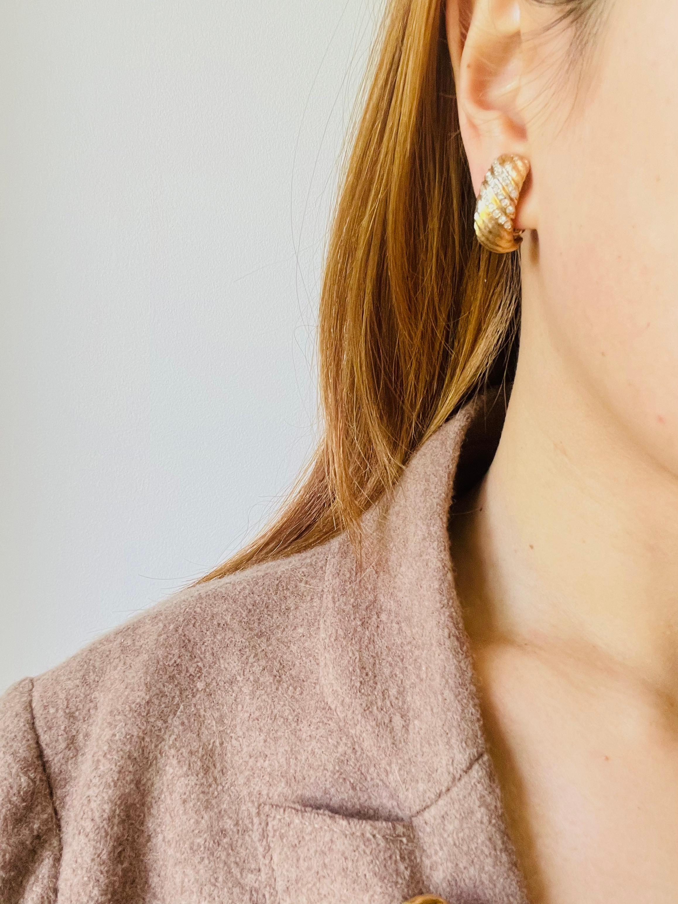 Christian Dior Vintage 1980s Trio Row Crystals Satin Demi Dome Hoop Earrings For Sale 2