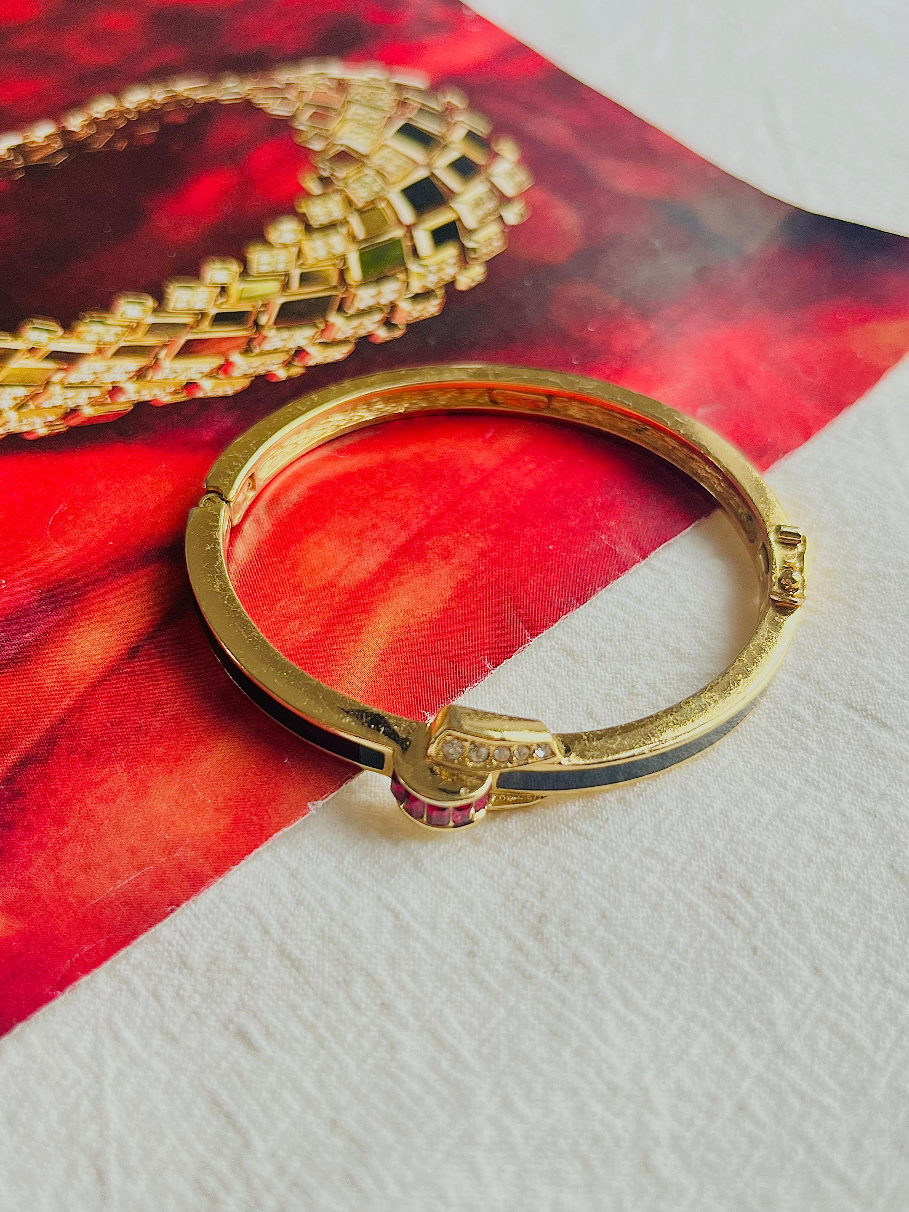 Christian Dior Vintage 1980s Unisex Black Ruby Crystals Cuff Bangle Bracelet In Good Condition In Wokingham, England