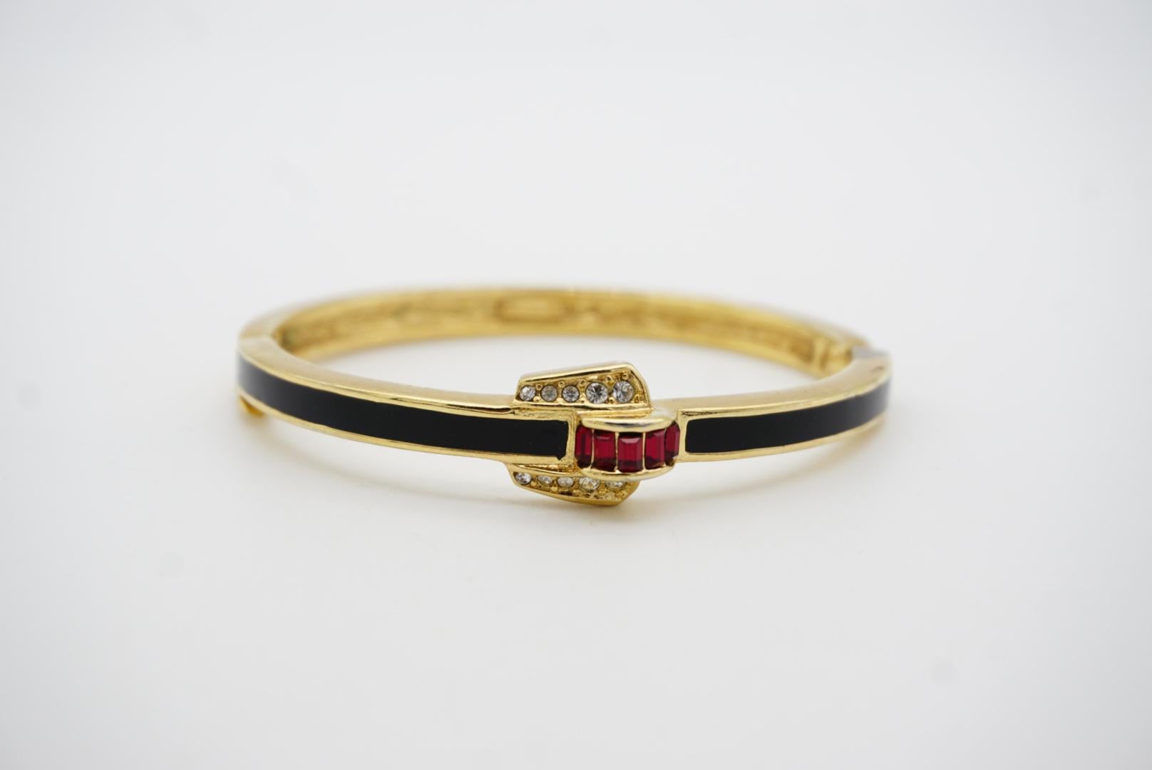 Christian Dior Vintage 1980s Unisex Black Ruby Crystals Cuff Bangle Bracelet 5
