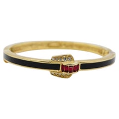 Christian Dior Vintage 1980s Unisex Black Ruby Crystals Cuff Bangle Bracelet