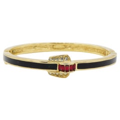 Christian Dior Vintage 1980s Unisex Black Ruby Crystals Cuff Bangle Bracelet