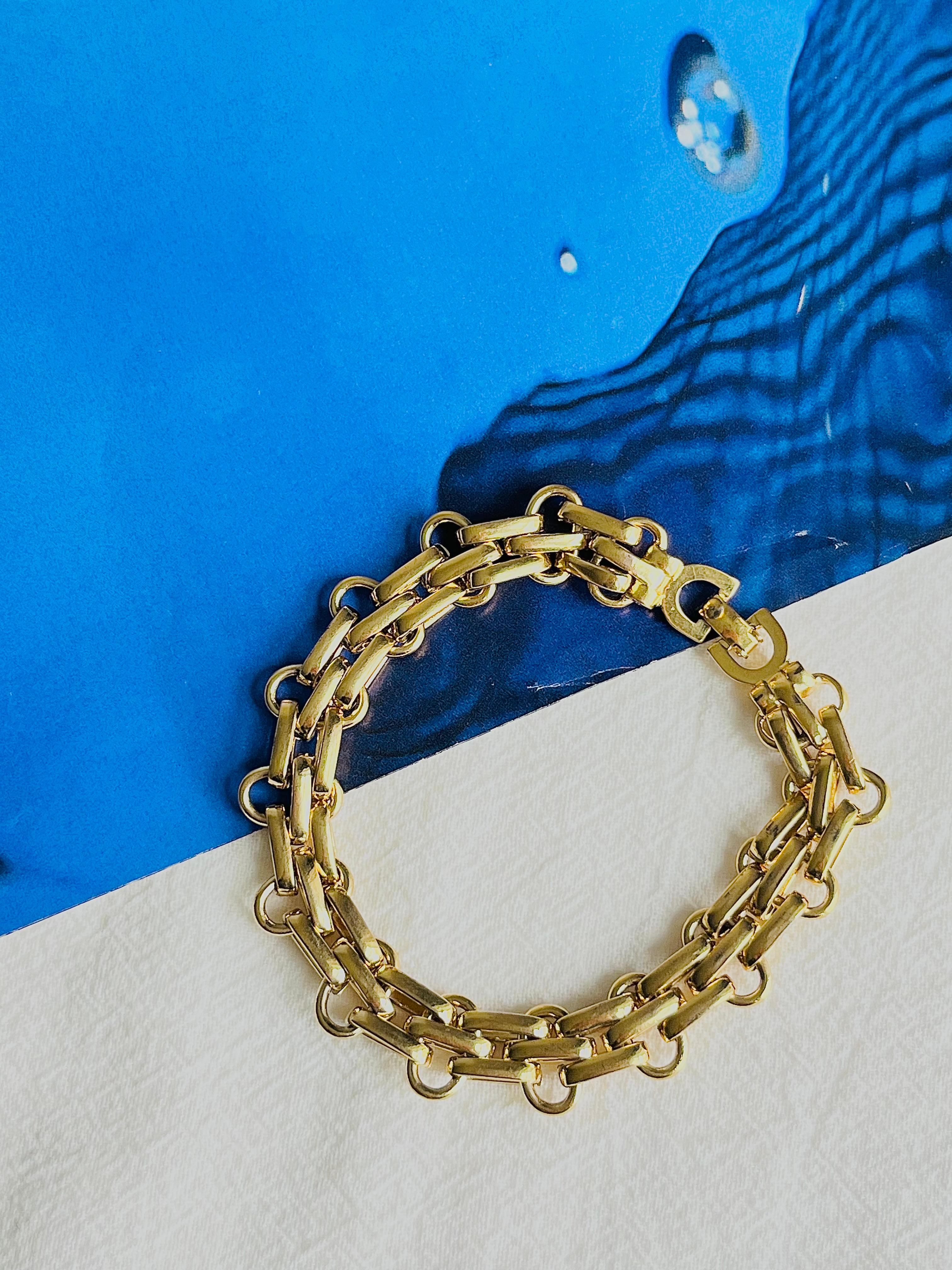 Art Deco Christian Dior Vintage 1980s Unisex Classic Interlocked Link Modernist Bracelet