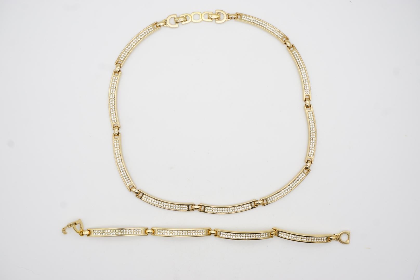 Christian Dior Vintage 1980s Unisex Crystals Interlink Choker Necklace Bracelet For Sale 7