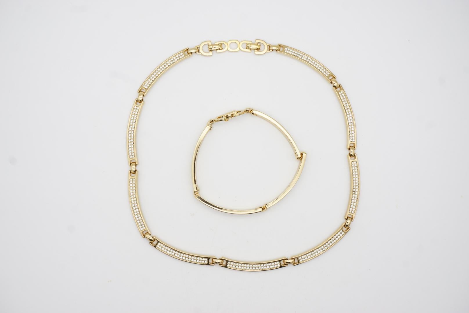 Christian Dior Vintage 1980s Unisex Crystals Interlink Choker Necklace Bracelet For Sale 8