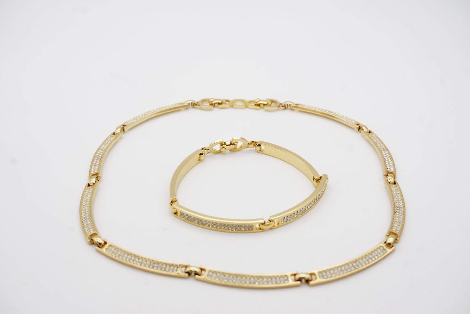Christian Dior Vintage 1980s Unisex Crystals Interlink Choker Necklace Bracelet For Sale 9