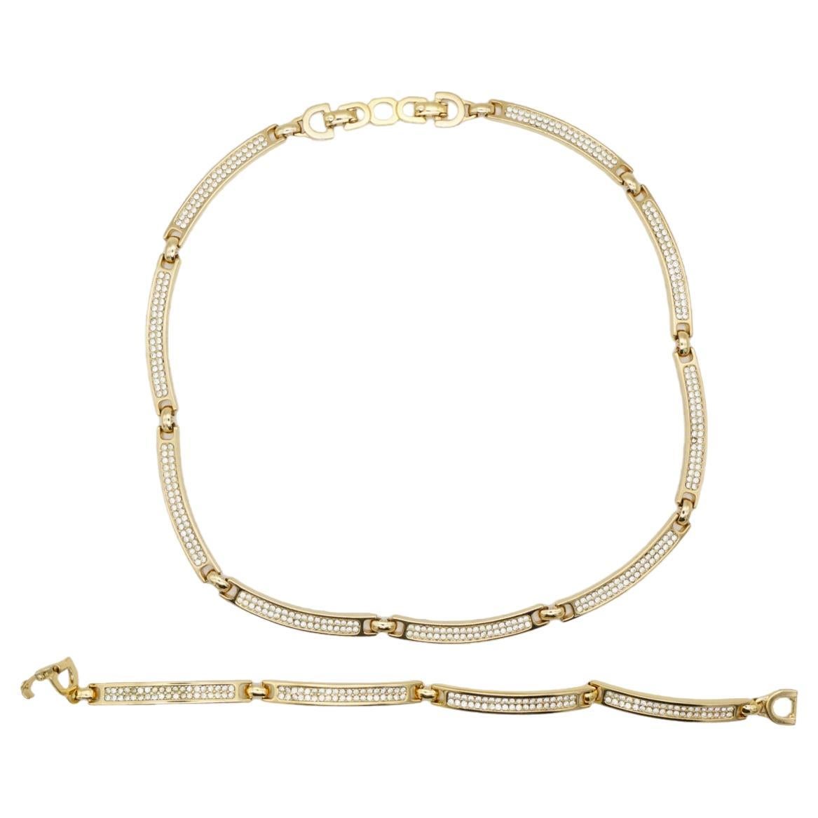 Christian Dior Vintage 1980s Unisex Crystals Interlink Choker Necklace Bracelet For Sale