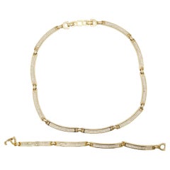 Christian Dior Vintage 1980s Unisex Crystals Interlink Choker Necklace Bracelet