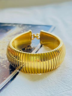 Christian Dior Vintage 1980s Unisex Extra Wide Ribbed Omega Snake Cuff Bracelet
