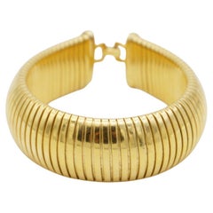 Christian Dior Vintage 1980s Unisex Extra Wide Ribbed Omega Snake Cuff Bracelet