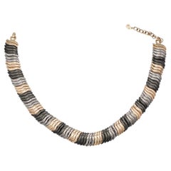 Christian Dior Vintage 1980s Unisex Omega Grey Black Rose Gold Chunky Necklace