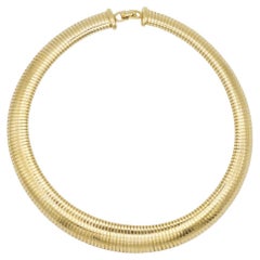 Christian Dior Retro 1980s Unisex Ribbed Omega Snake Choker Collar Necklace