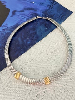 Christian Dior Vintage 1980s Unisex Textured Spiral Gold Omega Silver Necklace