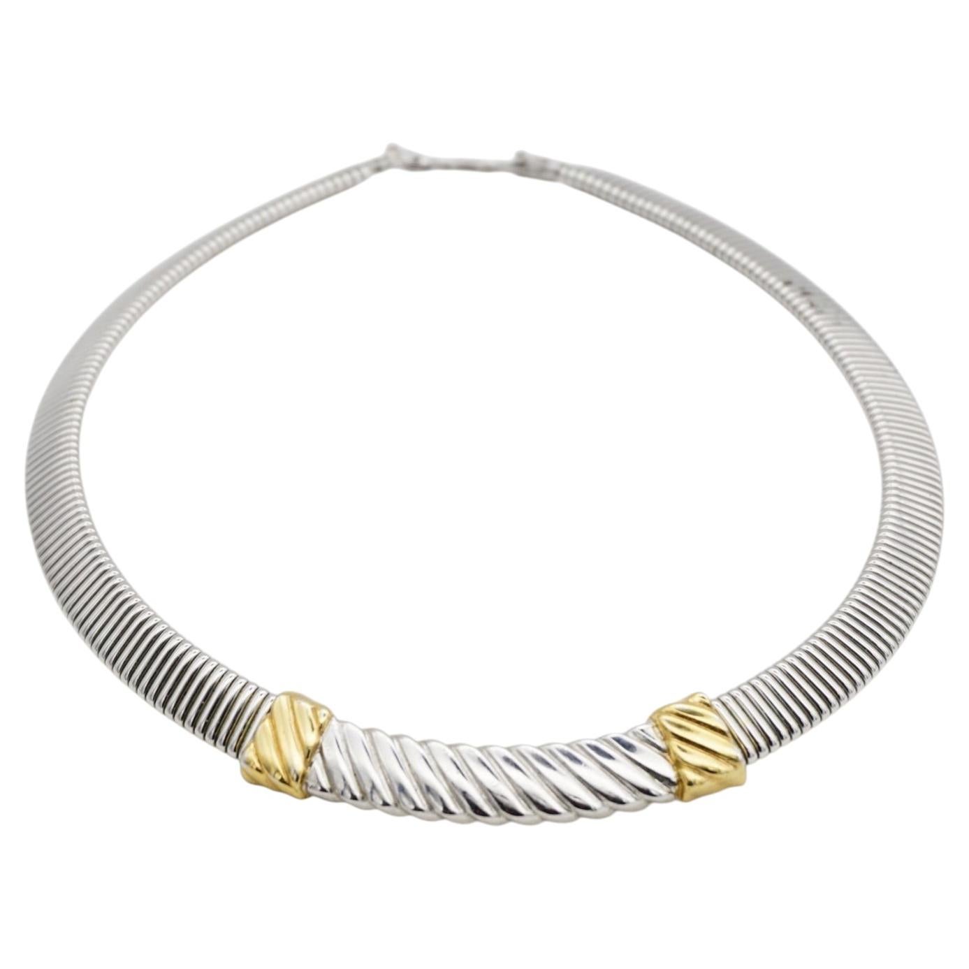 Christian Dior Vintage 1980s Unisex Textured Spiral Gold Omega Silver Necklace