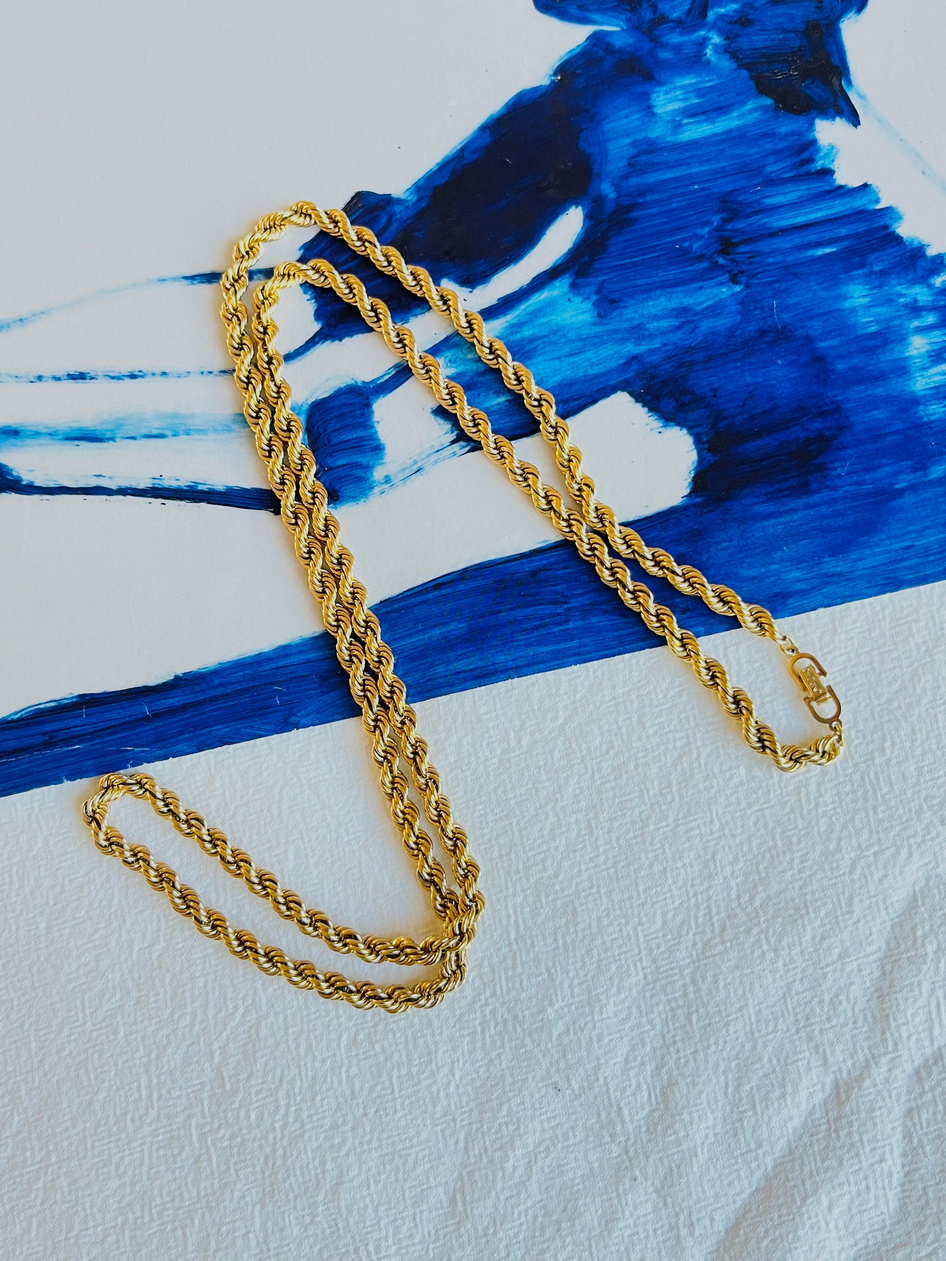 Art Deco Christian Dior Vintage 1980s Versatile Twist Rope Chain Gold Long Necklace For Sale