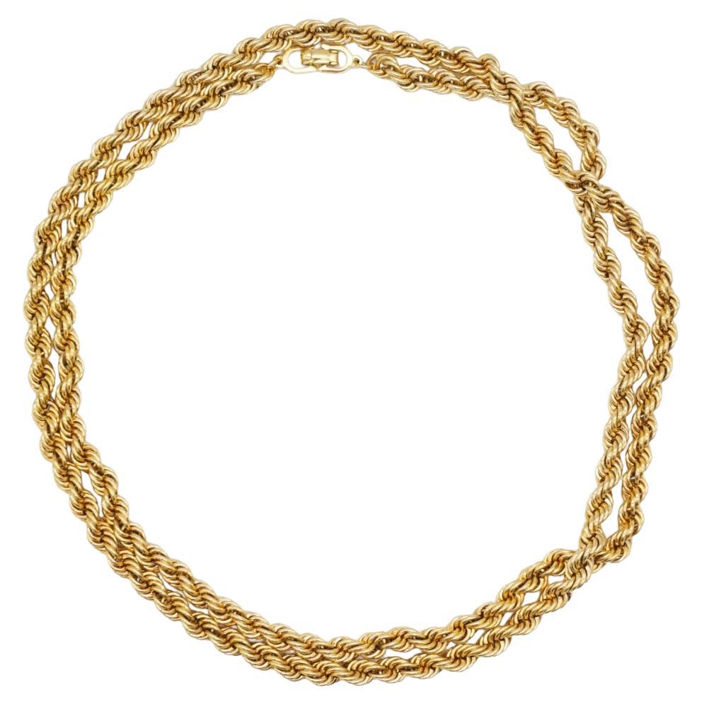 Christian Dior Vintage 1980s Versatile Twist Rope Chain Gold Long Necklace For Sale