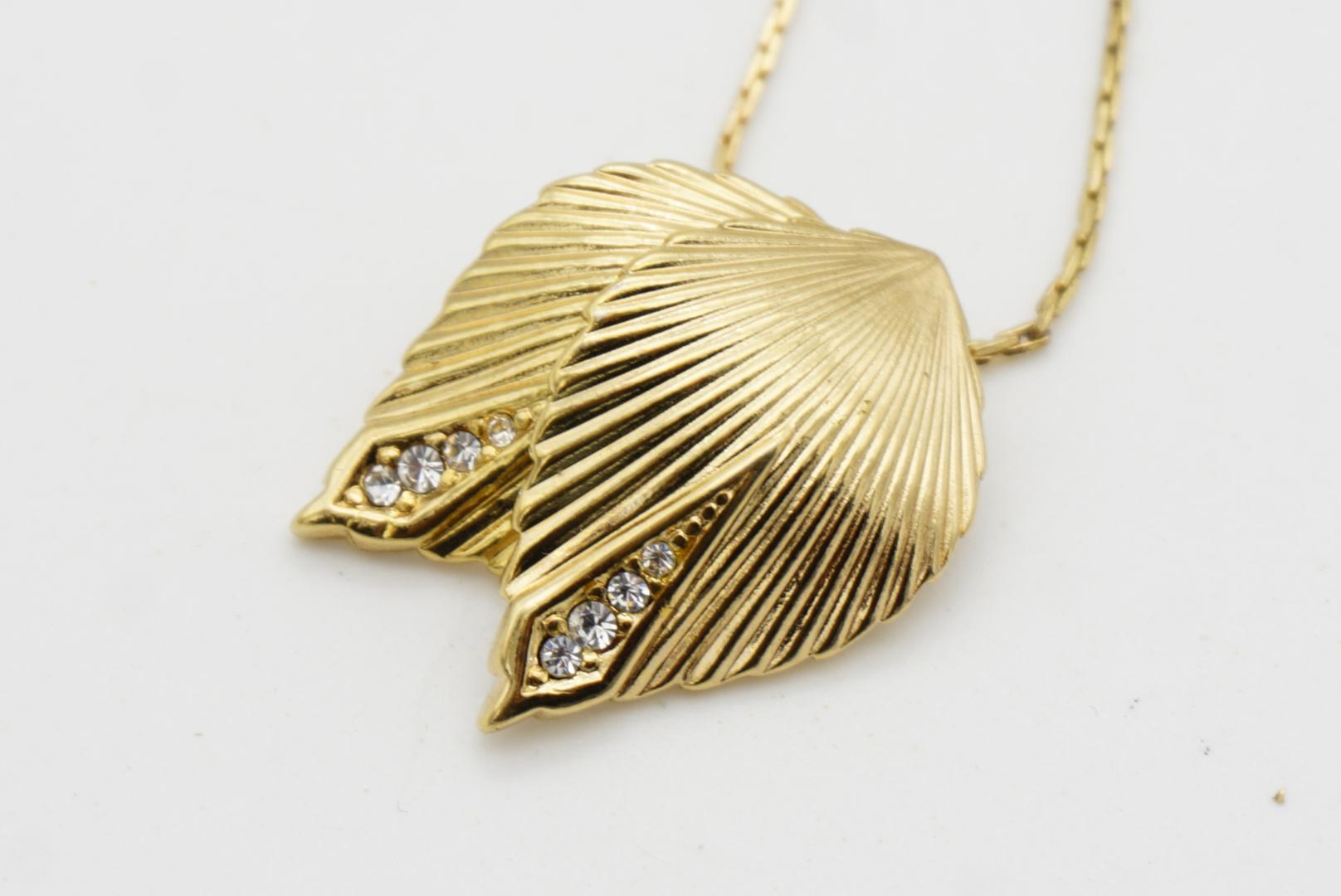 Christian Dior Vintage 1980s Vivid Double Curled Leaf Crystals Pendant Necklace For Sale 6