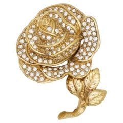 Christian Dior Vintage 1980s Vivid Layer Rose Crystals Flower Interlink Brooch