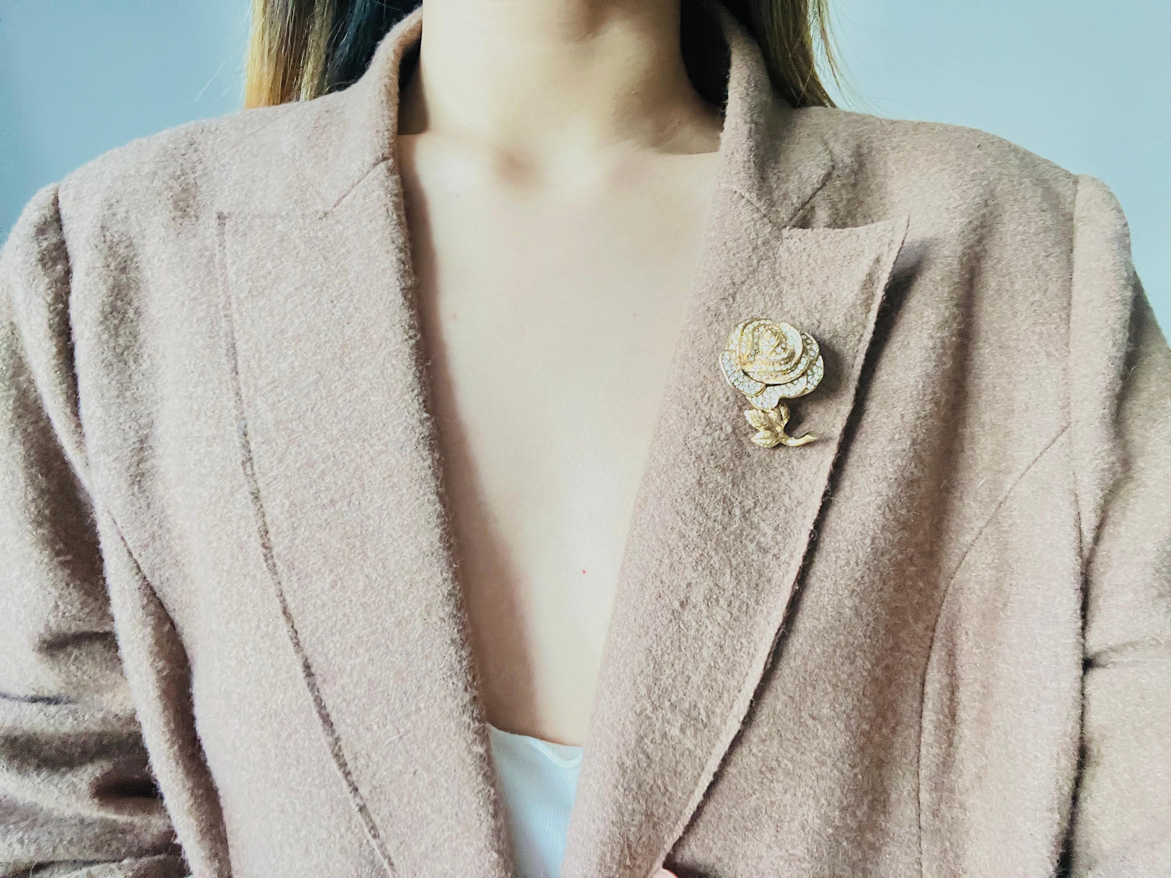 Women's or Men's Christian Dior Vintage 1980s Vivid Layer Rose Crystals Flower Interlink Brooch For Sale