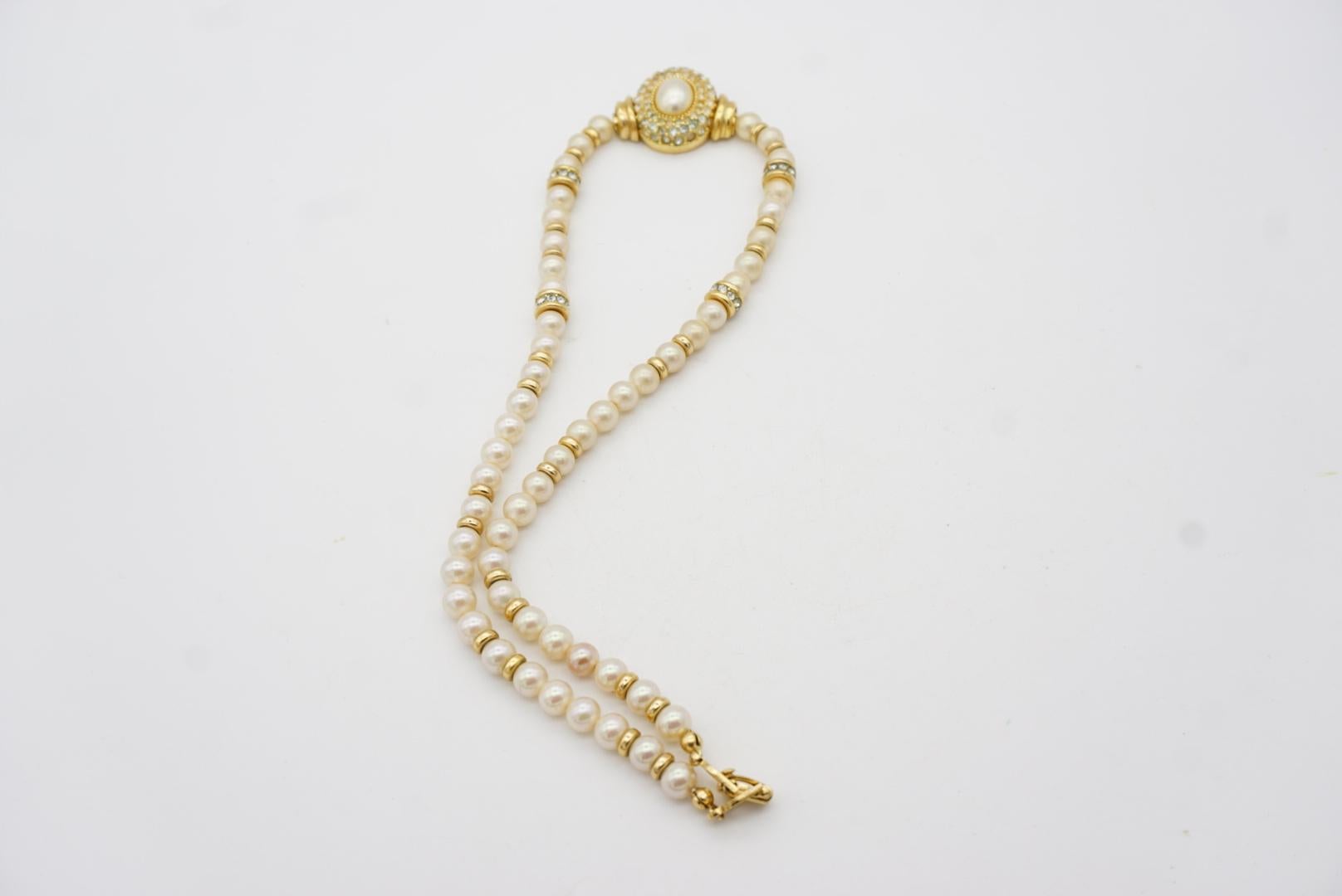 Christian Dior, collier vintage des années 1980, perles blanches, perles rondes ovales et cristaux en vente 10