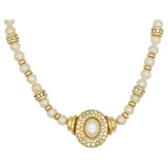 Christian Dior Vintage 1980s White Beads Round Oval Pearls Crystals Necklace