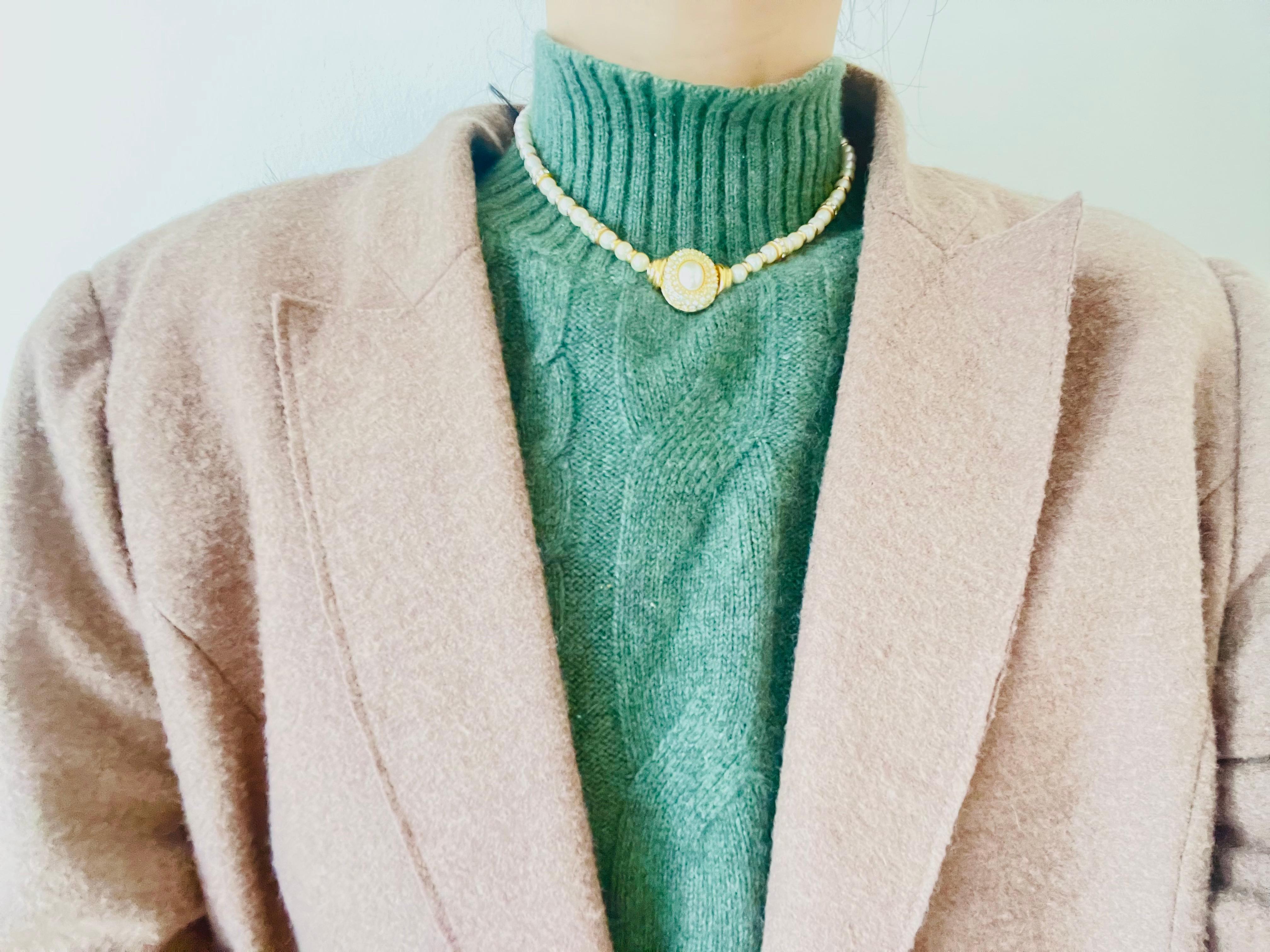 Christian Dior, collier vintage des années 1980, perles blanches, perles rondes ovales et cristaux en vente 2