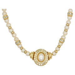 Christian Dior Vintage 1980s White Beads Round Oval Pearls Crystals Necklace