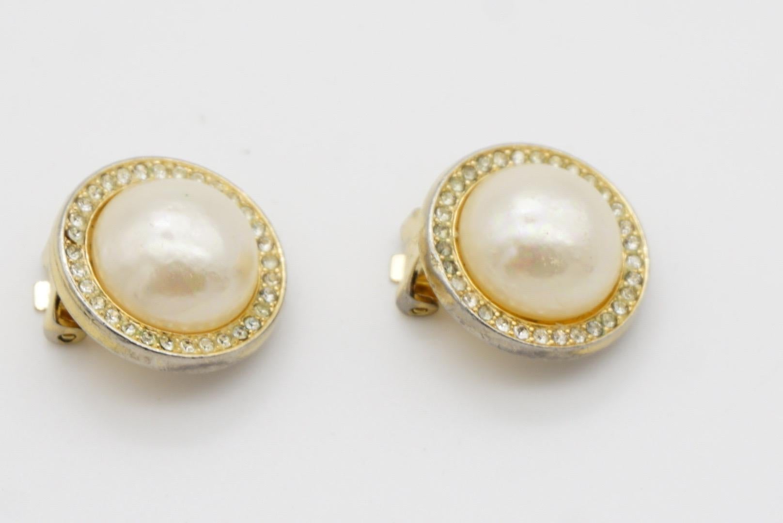 Christian Dior Vintage Años 80 Círculo Blanco Cristales de Perla Brillantes Pendientes de Clip en venta 6
