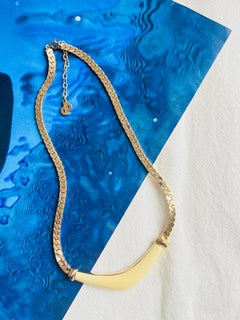 Christian Dior Vintage 1980s White Cream Long Triangle Enamel Pendant Necklace