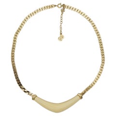 Christian Dior Vintage 1980s White Cream Long Triangle Enamel Pendant Necklace