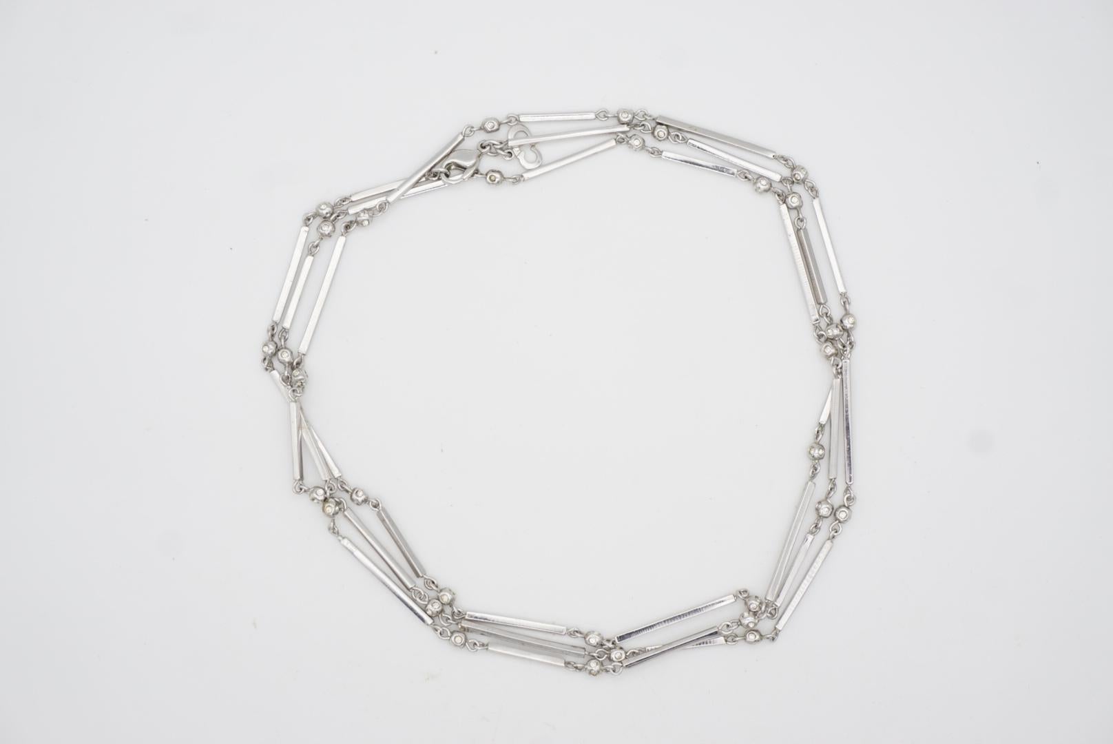 Christian Dior Vintage 1980s White Crystals Long Bar Versatile Silver Necklace For Sale 7