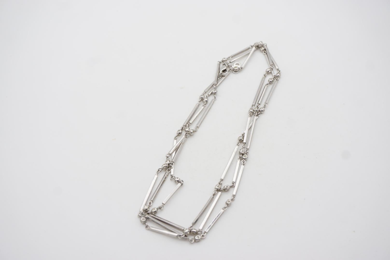 Christian Dior Vintage 1980s White Crystals Long Bar Versatile Silver Necklace For Sale 8