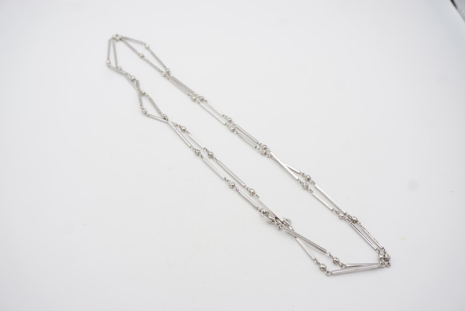 Christian Dior Vintage 1980s White Crystals Long Bar Versatile Silver Necklace For Sale 9